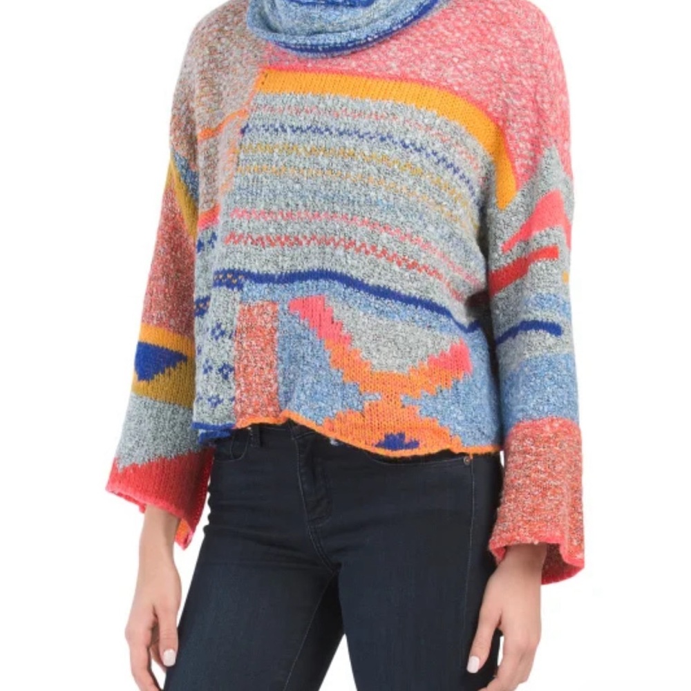 SOLD Sincerely Jules Large Boho Oversized Sweater Cropped Bright Patchwork Inspi - Picture 4 of 10